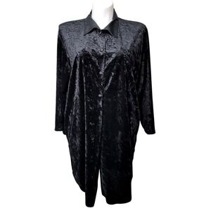 Cacique Black Crushed Velvet Sleep Shirt‎ Plus Size 14/16 Y2K Button Down Goth